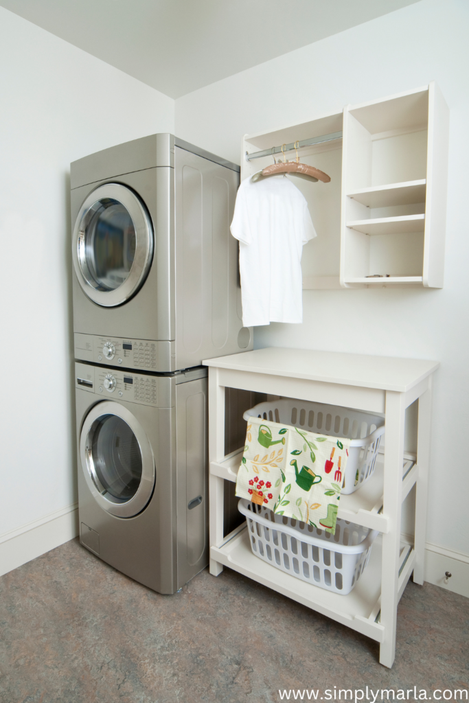 small laundry room ideas with stacked washer and dryer