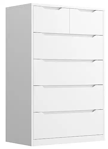 EnHomee Dressers & Chests of Drawers, Tall Dresser for Bedroom with 6 Wood Drawers and Smooth Metal Rail, Large Dresser Closet, 6 Drawer , White