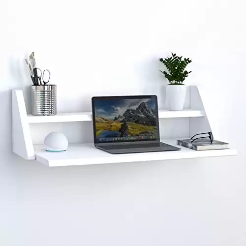 Fytz Design Reversible Wall Desk, White Floating Desk with Wall Mounted Shelf for Computer, Home, Office, Bedroom, Living, Kitchen and Study L