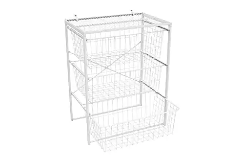 ClosetMaid Wire Basket 3 Drawer Organizer Unit with Shelf for Pantry, Closet, Clothes, Linens, Sturdy Steel, Easy Assembly, White