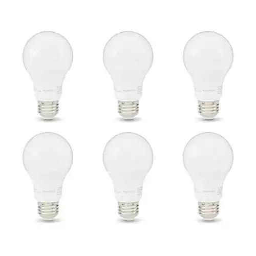 Amazon Basics 60W Equivalent, Soft White, Dimmable, 10,000 Hour Lifetime, A19 LED Light Bulb , 6-Pack