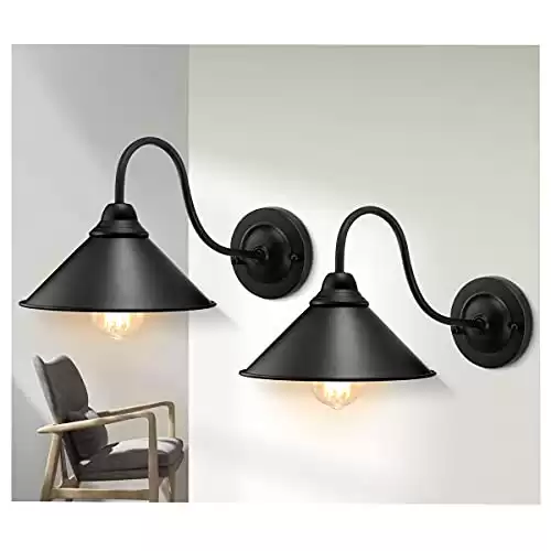 LYOOWNG Black Wall Sconces, 2pack Industrial Wall Sconce Light, Farmhouse Wall Light Fixtures, E26 Gooseneck Wall Sconces, Vintage Wall Mount Light Fixture, Wall Light Sconces