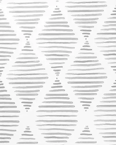 Yun-aeon 17.7″ X 120″ White and Silver Stripe Peel and Stick Wallpaper Grey Modern Diamond Contact Paper Geometric Removable Wallpaper Self Adhesive Wall Paper for Bedroom Drawers Cabinets...