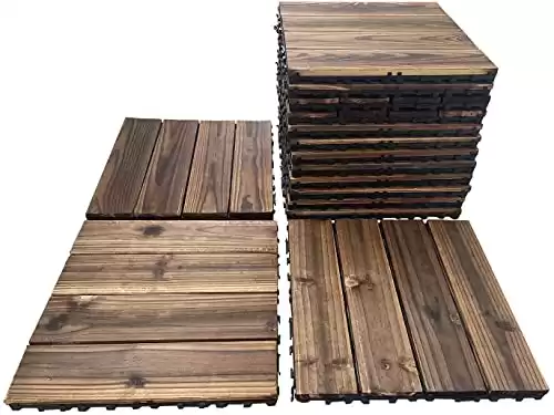 36 Pack Hardwood Interlocking Patio Deck Tiles, Wood Flooring Tiles,12″ × 12″ Tiles,Outdoor Waterproof