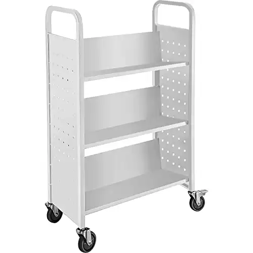 BestEquip Book Cart, 200LBS Library Cart, 49.2''x29.5''x13.8'' Rolling Book Cart, Single Sided V-Shaped Sloped Shelves with 4 Inch Lockable Wheels for Home Shelves Office...