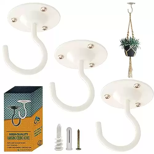 NACETURE Ceiling Hooks for Hanging Plants 3 Pack Plant Hanger Indoor Hanging Hooks Metal Plant Bracket Iron Lanterns Hangers for Wind Chimes, Planters (Round White 3 Pack) (White, 3 Pack)