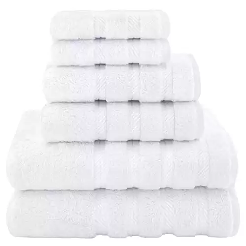 American Soft Linen Luxury 6 Piece Towel Set, 2 Bath Towels 2 Hand Towels 2 Washcloths, 100% Turkish Cotton Towels for Bathroom, White Towel Sets