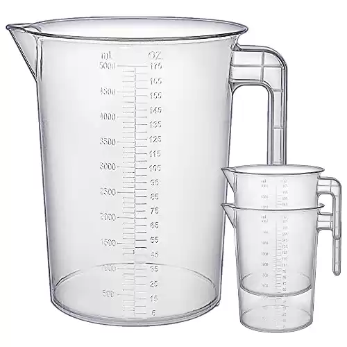 Terbold 5 Liter Measuring Pitcher 3-Pack | 1.3 Gallon Shatterproof Plastic Large Graduated Mixing Pitchers, 1 to 2 Gallons (5L, 5000ml)