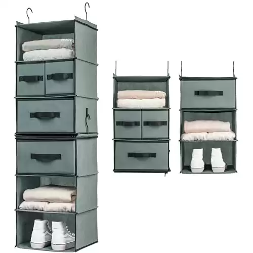 SMIRLY Hanging Closet Organizer and Storage Shelves - Wardrobe Clothes Organizer for Closet, Storage Organizer - Hanging Shelves for Closet Organization and Storage, Closet Shelf Organizer w/Drawers