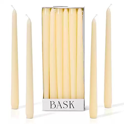 Bask 10-inch Taper Candles – Unscented and Dripless – Burns for 8 Hours – Home Decor for Dinner Table, Kitchen, and Bedroom – Perfect for a Romantic Date or Anniversary –...