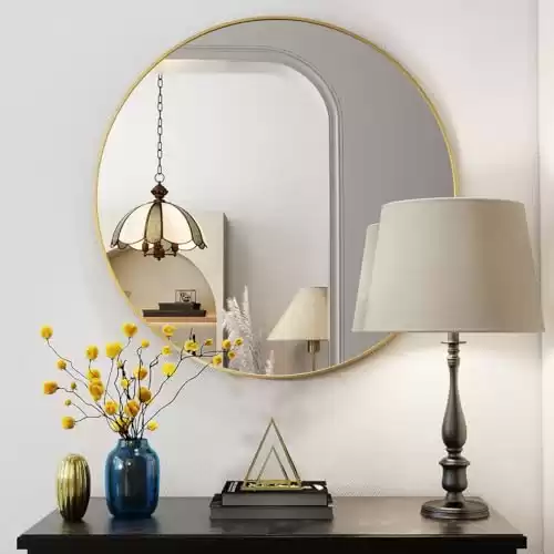 BEAUTYPEAK 20 Inch Round Mirror, Gold Metal Frame Circle Mirror, Wall Mirror for Entryway, Bathroom, Vanity, Living Room, Gold Circle Mirror