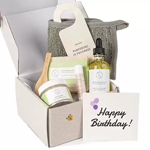 Lizush Natural Spa Set - Happy Birthday Self Care Gift Basket with Lemongrass - 6-Piece Set
