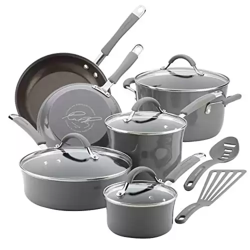 Rachael Ray 16802 Rachael Ray Cucina Nonstick Cookware Pots and Pans Set, 12 Piece, Sea Salt Gray