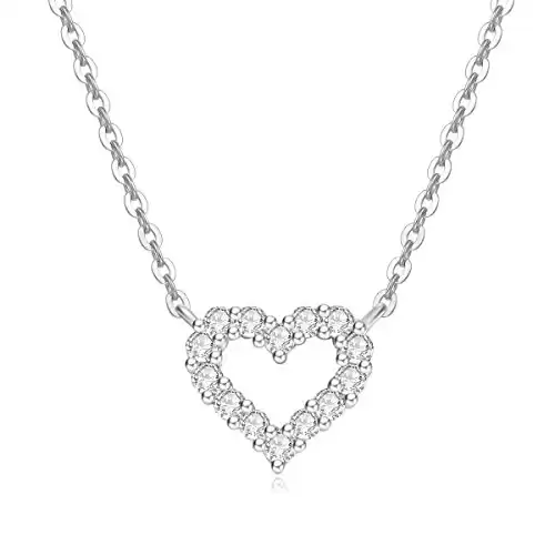Carleen Solid 18K Real White Gold 0.15cttw Diamond Small Tiny Love Open Heart Dainty Pendant Necklace Delicate Jewelry Anniversary Valentines Day Gifts for Her Mom Daughter, 16+2" Chain