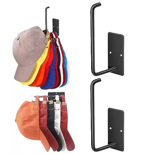 Letohoumia Hat Racks for Baseball Caps 2 Pack, Stainless Steel Adhesive Hat Hanger Hooks Holder for Wall, Multi-Purpose Strong Hook Organizer Can Hold More Than 10 Hats for Door/Closet