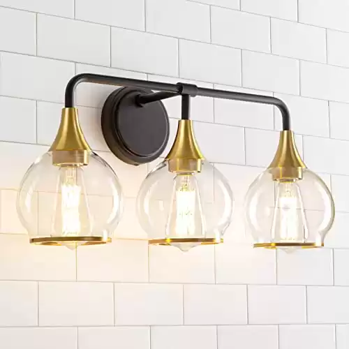 HAHZT Black and Gold Bathroom Vanity Light 3-Lights Bathroom Light Fixtures Over Mirror with Clear Glass Shade 22.4 inch Wall Sconce Lighting Bath(Exclude E26 Bulb)