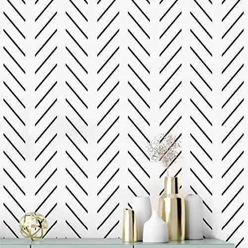 Erfoni Black and White Peel and Stick Wallpaper Modern Herringbone Contact Paper Bathroom 17.7inch x 196.8inch Geometric Removable Wall Paper Peel and Stick Backsplash Self Adhesive Contact Paper