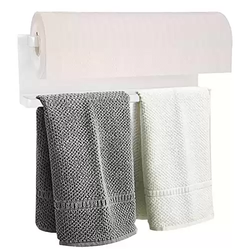 Magnetic Paper Towel Holder for Refrigerator,Kitchen Towel Rack Magnetic Paper Towel Bar Multi Function Made of Iron,Used for Kitchen,Bathroom,Toilet, Drill Free (White, Medium)