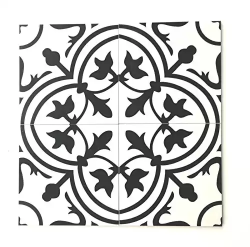 8×8 Flora Black White Porcelain Tile by Squarefeet Depot (10pcs)
