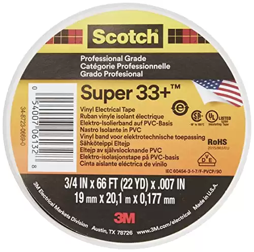 Scotch Super33 7100002398 Super 33+ Vinyl Electrical Tape, 66 ft, Black, 3/4″ X 66′