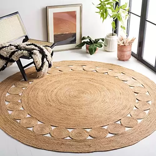 SAFAVIEH Natural Fiber Collection Area Rug – 5′ Round, Natural, Handmade Boho Charm Farmhouse Jute, Ideal for High Traffic Areas in Living Room, Bedroom (NF364A)