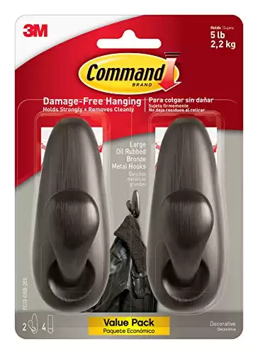 Command Classic Large Metal Damage-Free Wall Hooks with Adhesive Strips for Hanging Decorations, 2 Hooks and 4 Strips
