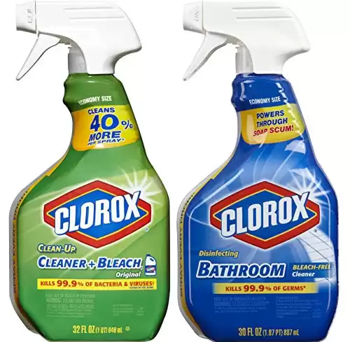 Clorox Clean-Up All Purpose Cleaner with Bleach, Original, 32 Ounce, and Clorox Disinfecting Bathroom Cleaner, Bleach Free, 30 Ounce