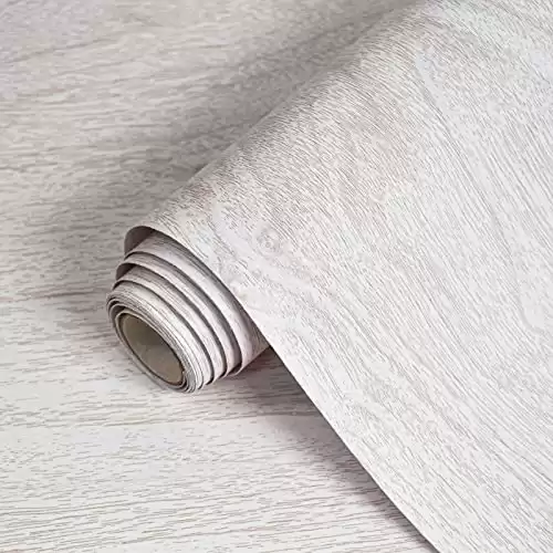 Lativo White Peel and Stick Wallpaper Wood Grain Texture Self-Adhesive Contact Paper for Cabinets Beige Vinyl Waterproof 18“×118”