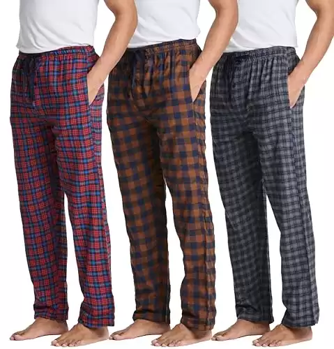 3 Pack: Mens Pajama Pants Cotton Super Soft Pajamas for Men Flannel Bottoms Fleece Buffalo Plaid Pj Gifts Lounge Pants Sleepwear Christmas Pijamas Para Hombres Essentials Woven Button Fly,Set 8-L