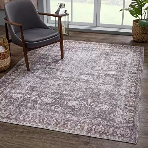 Bloom Rugs Washable 5′ x 7′ Rug – Brown/Dark Gray Traditional Area Rug for Living Room, Bedroom, Dining Room, and Kitchen – Exact Size: 5′ x 7′