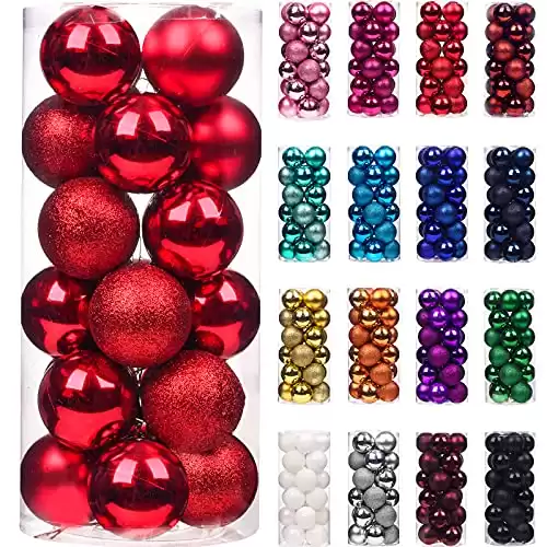 Emopeak 24Pcs Christmas Balls Ornaments for Xmas Christmas Tree – Shatterproof Christmas Tree Decorations Large Hanging Ball for Holiday Wedding Party Decoration (Red, 1.2″-3.1CM)