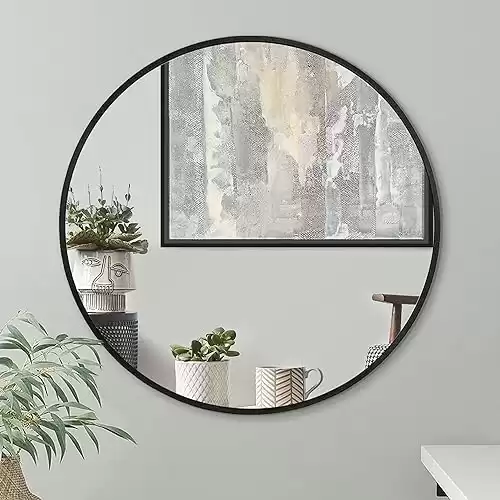 Americanflat 32″ Framed Round Black Mirror – Bathroom Wall Mirror, Bedroom, Entryway, Living Room – Modern Modern Large Mirror for Wall Décor