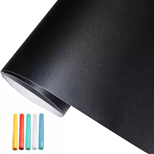 Chalkboard Wallpaper Stick and Peel: Classroom Chalk Board Paint Self Adhesive Wall Paper Removable Blackboard Stickers Chalkboard Signs with 8 Colorful Chalks (Black,17.5" x 78.7")