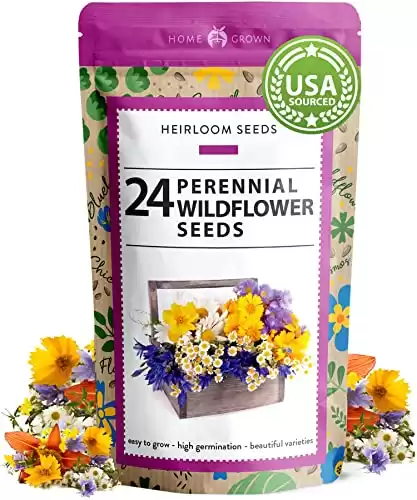 HOME GROWN 90,000+ Wildflower Seeds - Bulk Perennial Wild Flower Seeds Mix - 3oz Flower Garden Seeds for Attracting Bees, Birds & Butterflies - 24 Variety Plant Seeds for Outdoor Garden