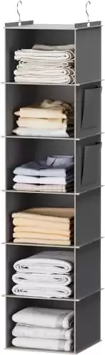 YOUDENOVA Hanging Closet Organizer and Storage, 6-Shelf Closet Hanging Storage Shelves, Grey