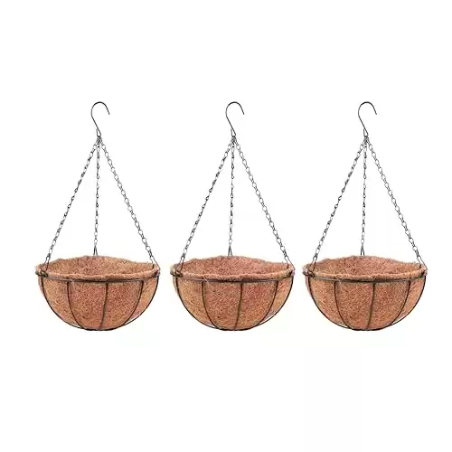 LaLaGreen Hanging Baskets for Plants - (3 Pack, 10 Inch) Hanging Planter Outdoor with Coco Liner, Metal Wire Flower Basket Pots Holder Hanger Hook Deck Patio Porch Garden Balcony Outside Decoration