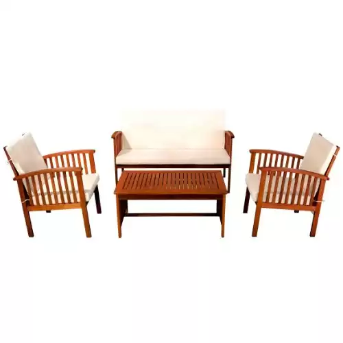 Christopher Knight Home Carolina Outdoor Acacia Sofa Set, 4-Pcs Set, Brown Patina + Cream Cushion