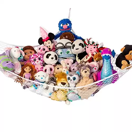 Lilly's Love Large Stuffed Animal Net Hammock for Plushie Toys | Corner Hanging Organizer for your Teddy and Stuffy Collection | Easy to Hang w/Included Anchors & Hooks (White)