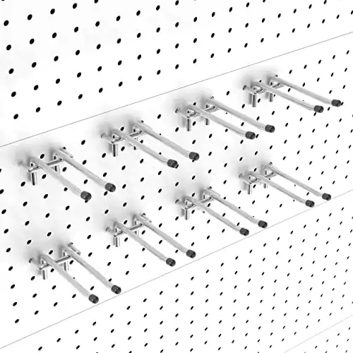 POETISKE Double Arm Pegboard Hooks 4 Inch, 8PC Heavy Duty Peg Board Hooks, Fit 1/4 Peg Board, Plastic Tipped Pegboard Accessories