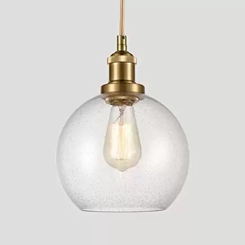 YUBOLE Modern Brass Seeded Glass Pendant Lights Golden Finish Kitchen Pendant Lighting Fixture Dimmable Hanging Pendant Lighting