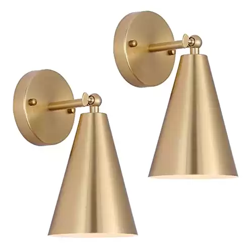 MWZ Gold Sconces Set of 2, Modern Brass Wall Sconces Lighting Fixtures with Metal Shade, Indoor Decor Wall Mount Swing Arm Lamp for Bedroom,Bedside,Kitchen,Hallway,Living Room,Reading,Bar