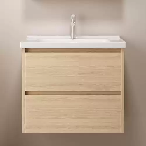 Albriya 24" Wall Mounted Bathroom Vanity with Ceramic Sink, Modern Floating Vanity with 2 Soft-Close Drawers, Chrome Faucet, Pop up Drain, P-Trap (Walnut)