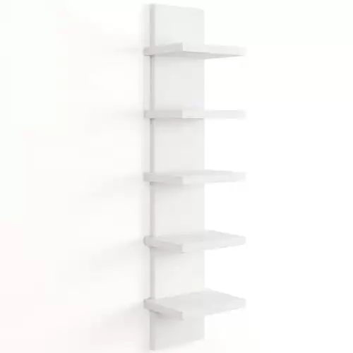 5 Tier Wall Shelf Unit, Decorative Wall Mount Vertical Shelving, Floating Storage Home Decor Organizer Tall Tower Design Utility Shelving Bedroom Living Room, Morden White