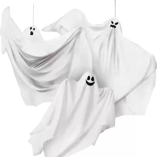 JOYIN Halloween Hanging Ghosts(3 Pack, Mix Size) for Halloween Party Decoration, Cute Flying Ghost for Front Yard Patio Lawn Garden Party and Holiday Halloween Hanging Decorations