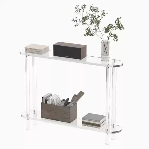 KHOTN Acrylic Console Table 7.8" D x 39.4" W x 31.2" H, Narrow Console Table, Skinny Entryway Table for Sofa, Foyer, Hallway, Living Room, Modern, 2-Tier, Clear
