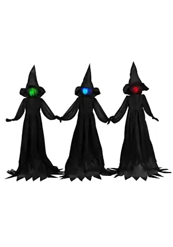 Fun Costumes Set of 3 Witches Holding Hands Light Up Face Decoration, 4ft Black Battery Operated Outdoor Yard Halloween Accessory