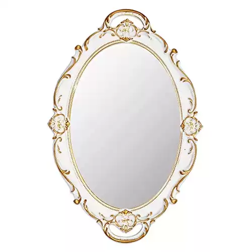 Eaoundm 14.5 x 10 inchs Oval Antique Decorative Wall Mirror Vintage Hanging Mirror (White)