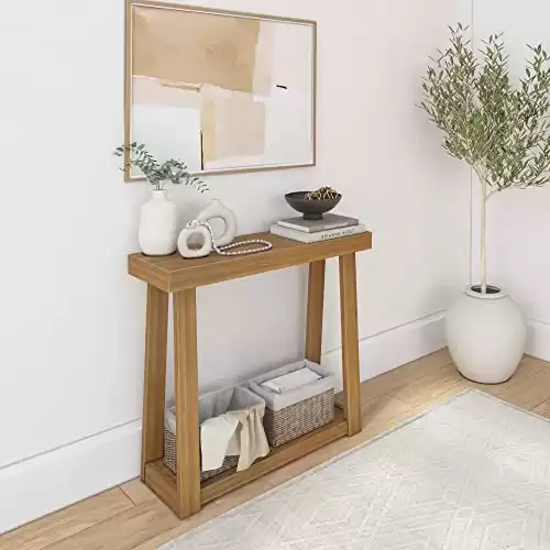 Plank+Beam Solid Wood Console Table with Storage, 36 Inch, Sofa Table with Shelf, Narrow Entryway Table for Hallway, Behind The Couch, Living Room, Foyer, Easy Assembly, Pecan