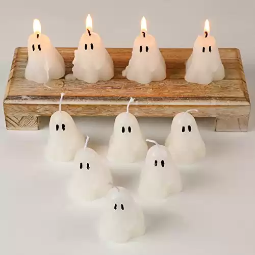 Jutom 20 Pieces Halloween Ghost Pumpkin Candles Decor Burning Candles Soy Wax Spooky Candle Decorative Candles for Halloween Party Bedroom Table Decorations (Simple Style)