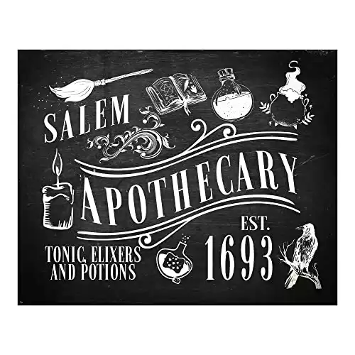 Salem Apothecary-Tonics, Elixirs, Potions- Spooky Halloween Wall Art Decor, Rustic Farmhouse Picture Print Perfect for Home Decor, Office Decor & Party Decorations, Unframed Wall Art Print - 10x8&...